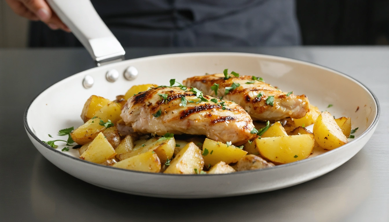 Pollo con patate in padella